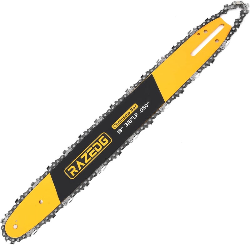 RazEdg 18 Inch Chainsaw Bar and Carbide Chain Combo, 3/8" LP Pitch, 050" Gauge, 62 Drive Links Fits Echo Ego Poulan Greenworks Kobalt Husqvarna Ryobi and More (1 bar + 1 carbide chain) - Image 1
